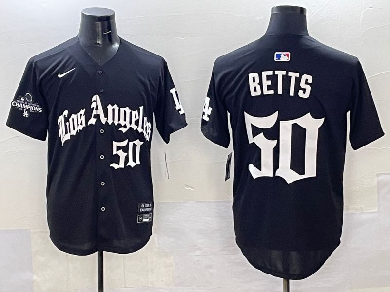 Men Los Angeles Dodgers #50 Betts Black Five generations Joint Name 2025 Nike MLB Jersey style 36->los angeles dodgers->MLB Jersey